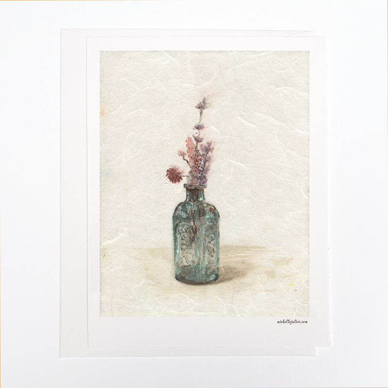 Green Crystal Vase with Dried Flowers