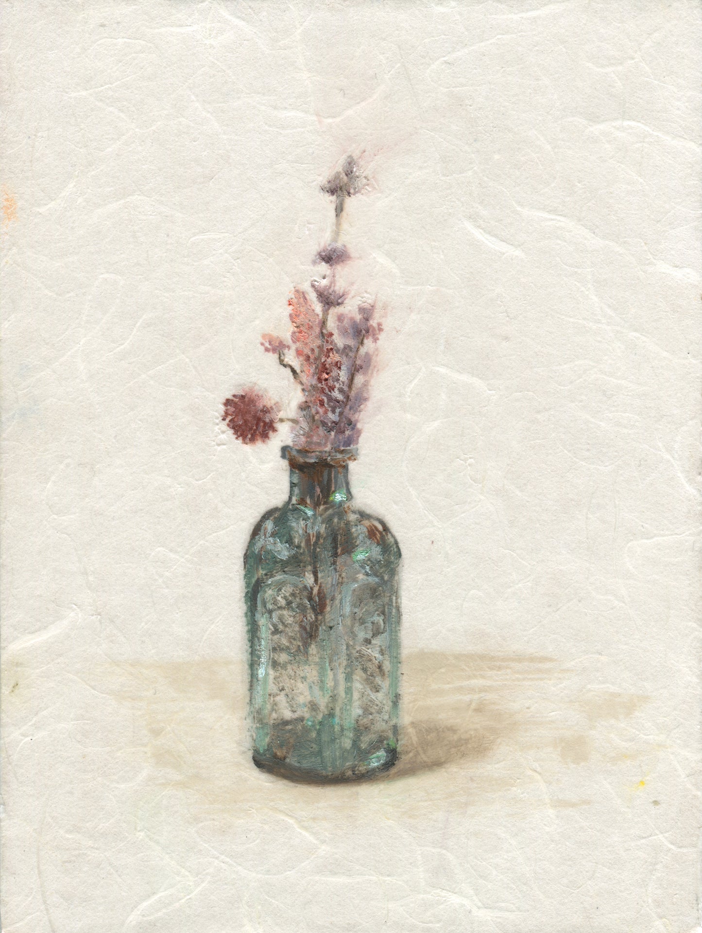 Green Crystal Vase with Dried Flowers