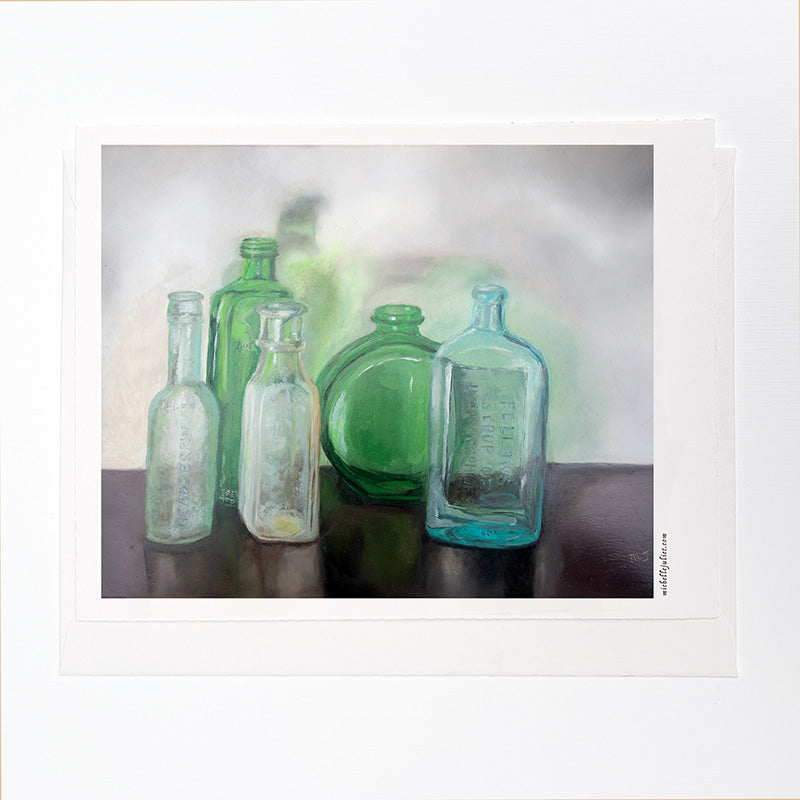 Green and Blue Bottles Mini Print