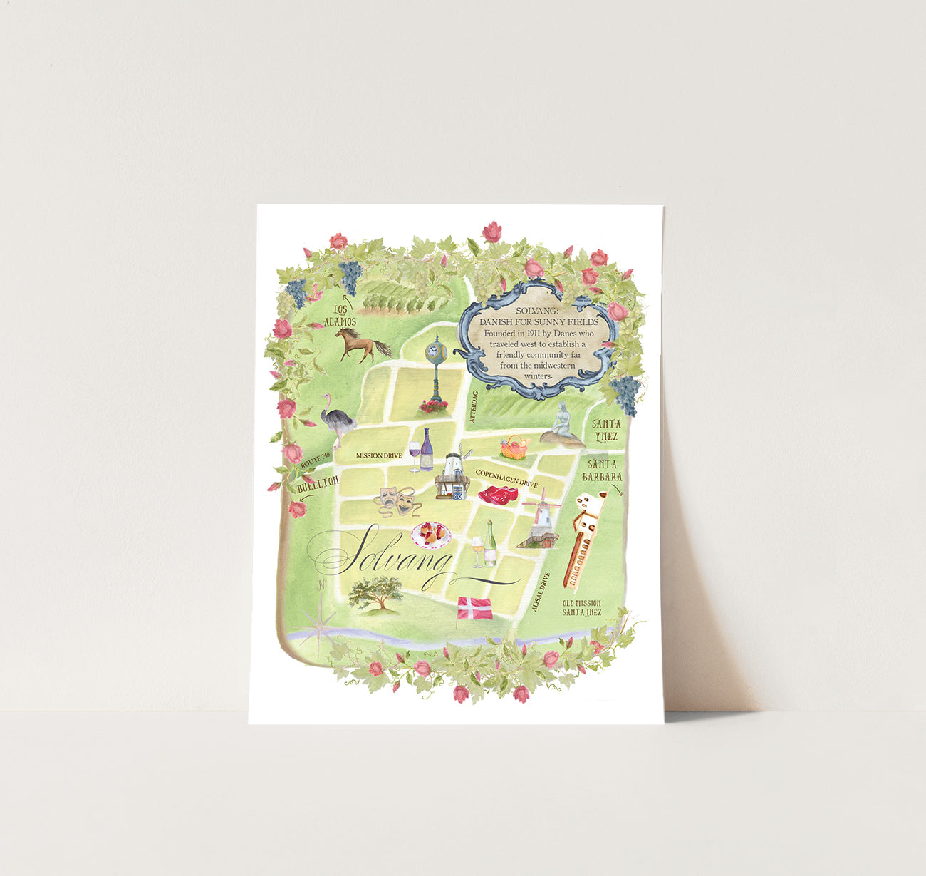 Solvang Watercolor Map - Giclée Print