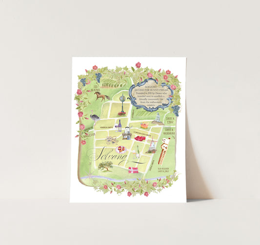 Solvang Watercolor Map - Giclée Print