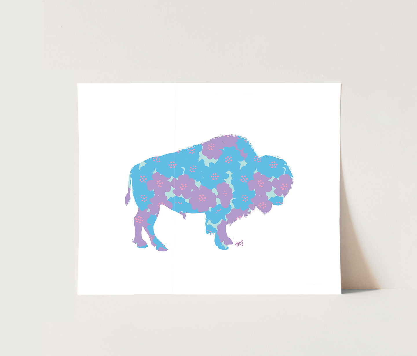 Floral Paper Bison - Giclee Print