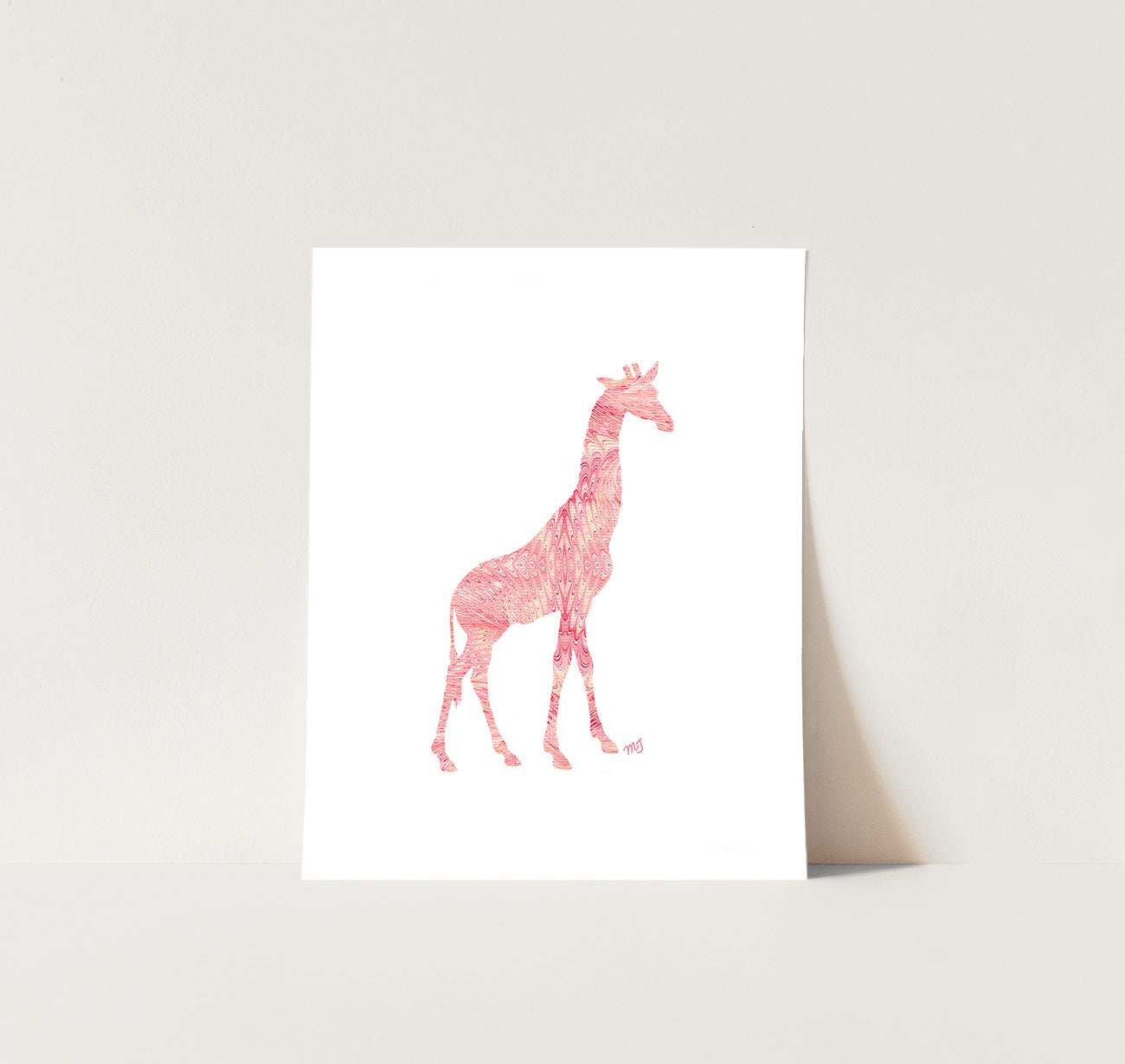 Giraffe Pink Italian Paper - Giclée Print