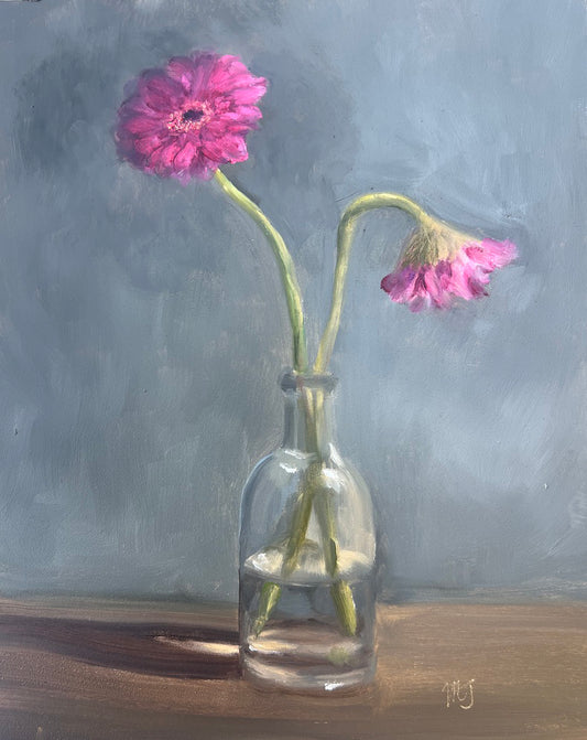 Two Daisies in Glass Vase
