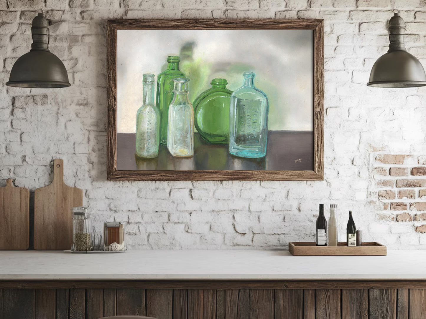 Blue and Green Antique Bottles - Giclée Print