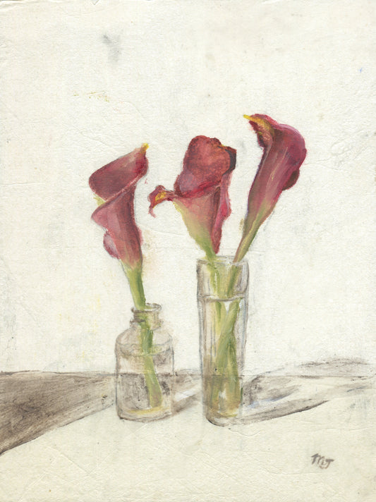Three Calle Lillies in Glass Vases