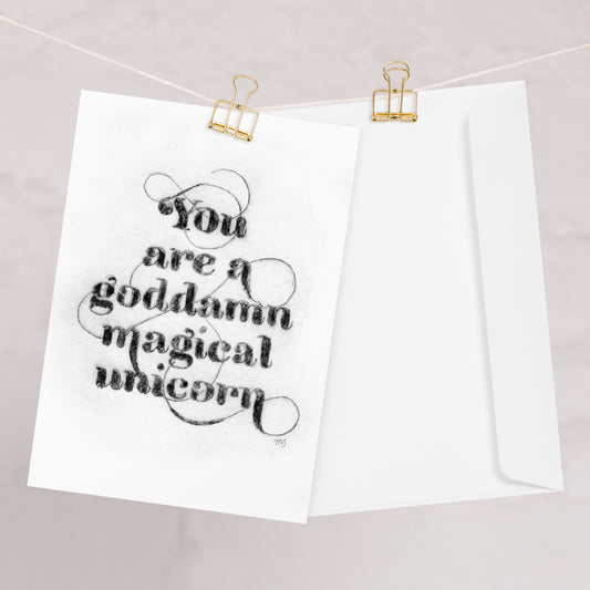 Magical Unicorn - Black Greeting card