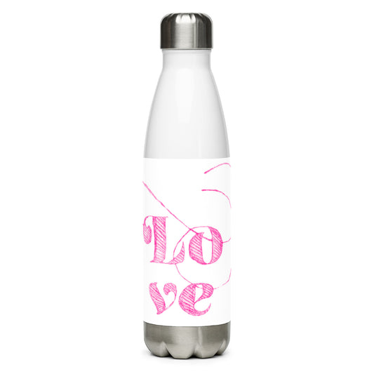 Love etching in Pink Stainless steel water bottle