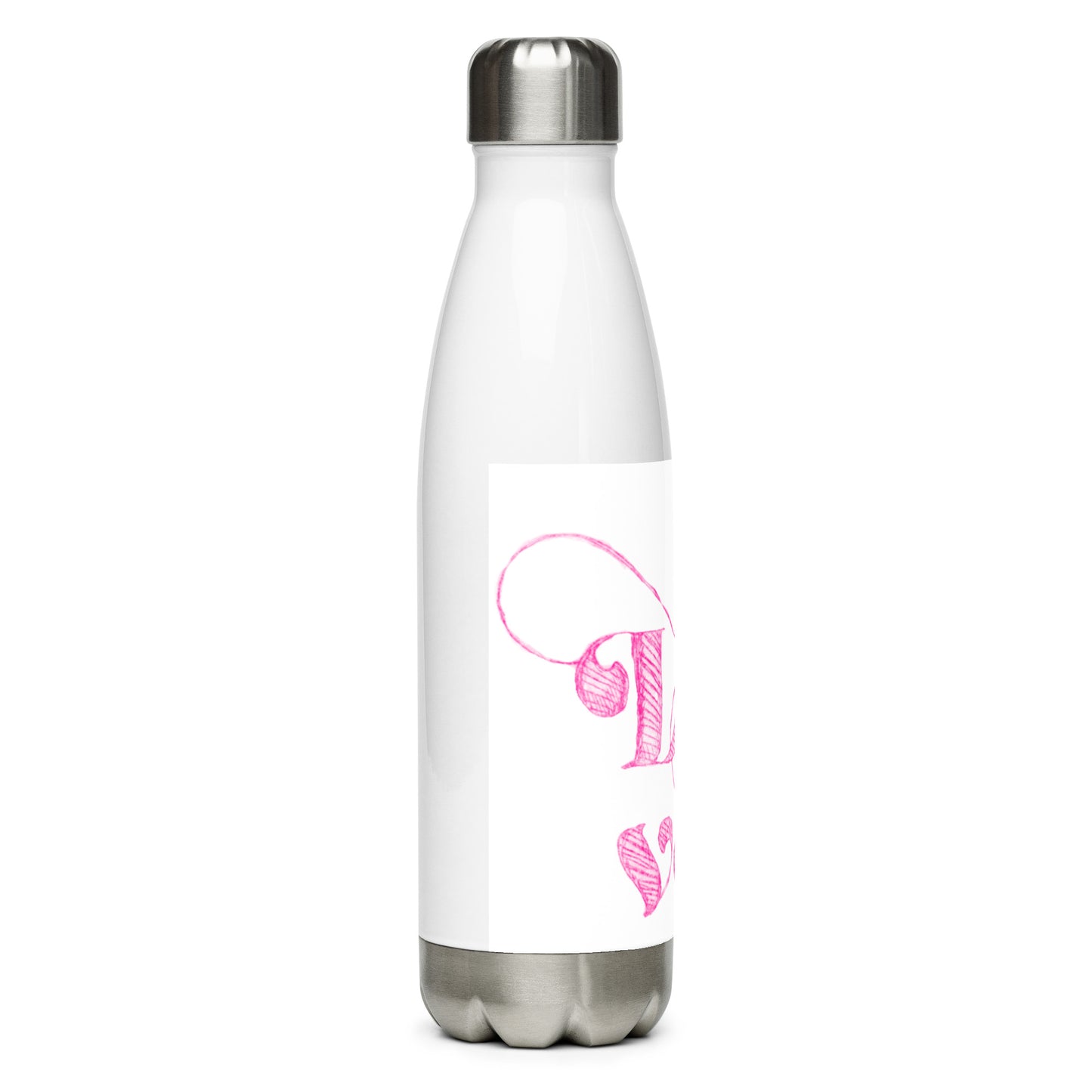Love etching in Pink Stainless steel water bottle